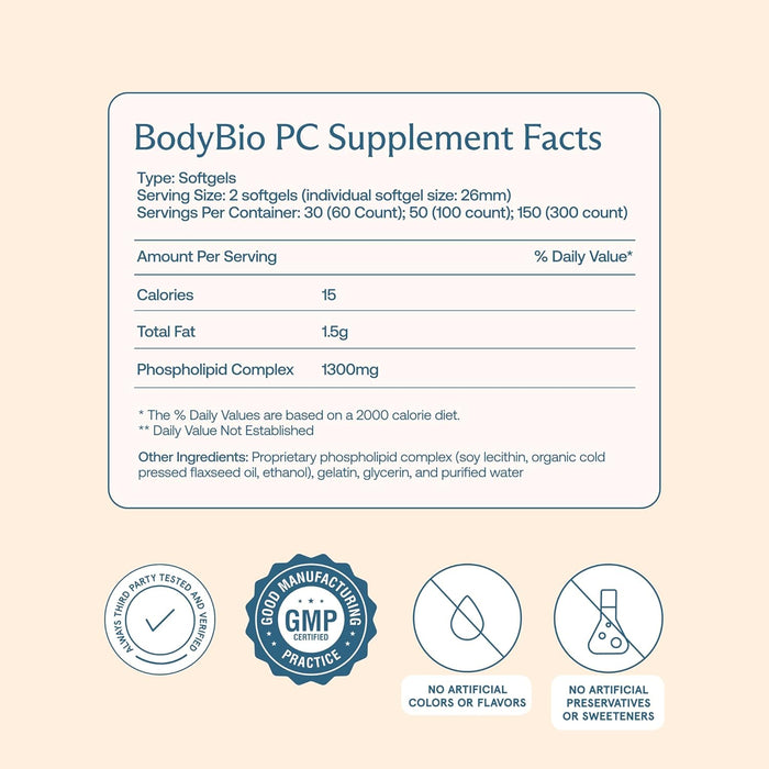 BodyBio - PC Phosphatidylcholine + Phospholipids 60 Softgels