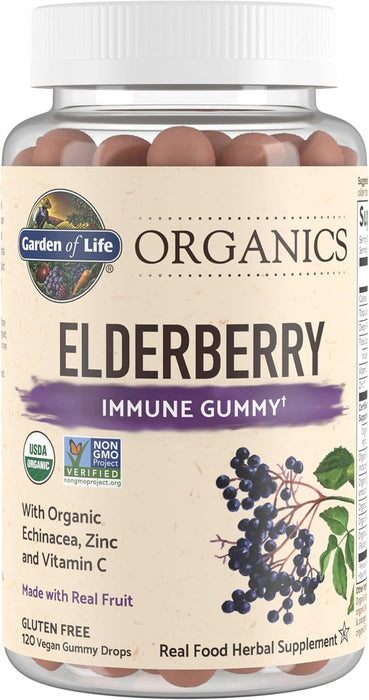 Garden of Life Organics Elderberry Gummies for Adults & Kids 120 Vegan Gluten Free Gummies