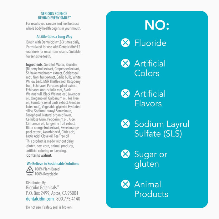 Biocidin Dentalcidin Mint Fluoride Free Whitening Toothpaste, 3 Oz