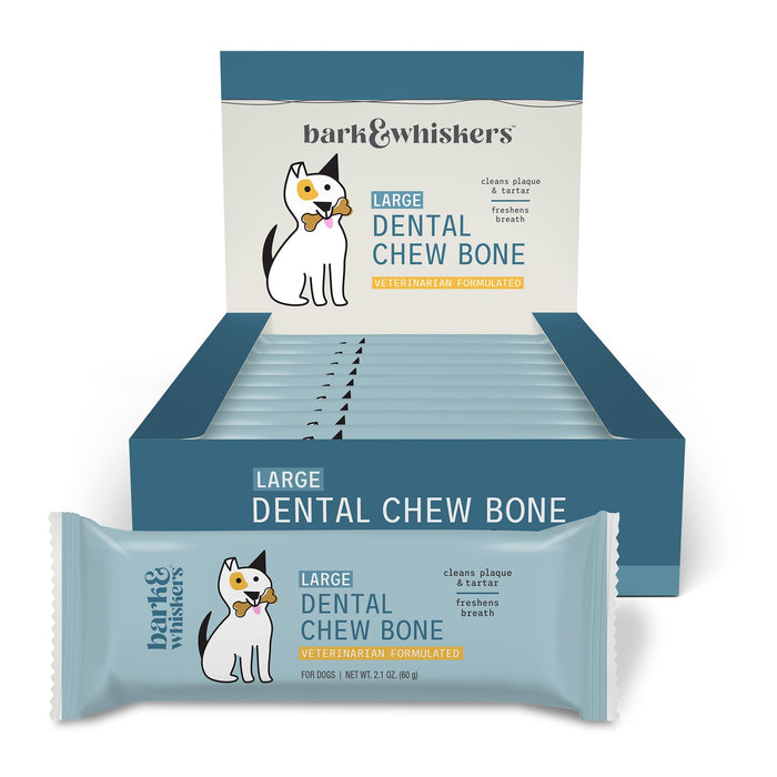 Bark & Whiskers Dental Chew Bones for Dogs, Large 1 Box (12 Bones)