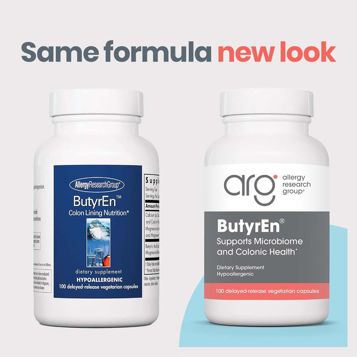Allergy Research Group - ButyrEn - Butyric Acid - Colon Lining Nutrition - 100 Delayed Release Capsules