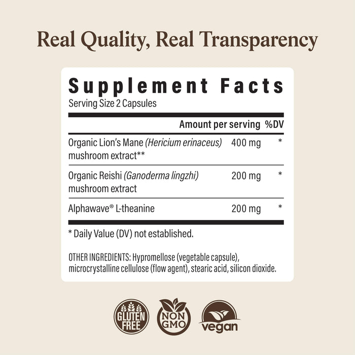 Real Mushrooms Calm Lions Mane Capsules - 90 Count