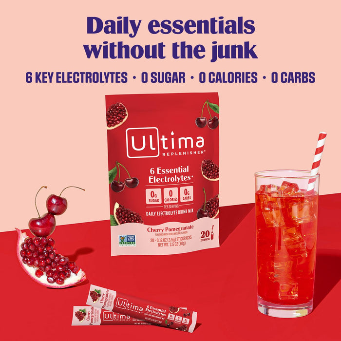 Ultima Replenisher Daily Electrolyte Powder – Cherry Pomegranate, 20 Stickpacks