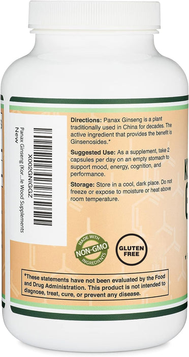Double Wood - Korean Red Panax Ginseng, 1000mg Extra Strength, 10% Ginsenosides, 240 Caps