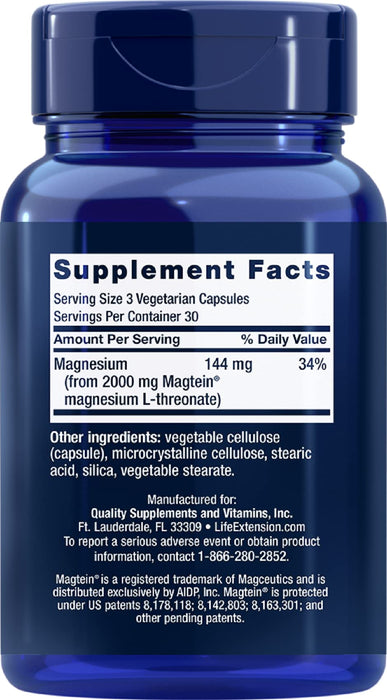 Life Extension Neuro-Mag Magnesium L-Threonate, 90 Vegetarian Capsules