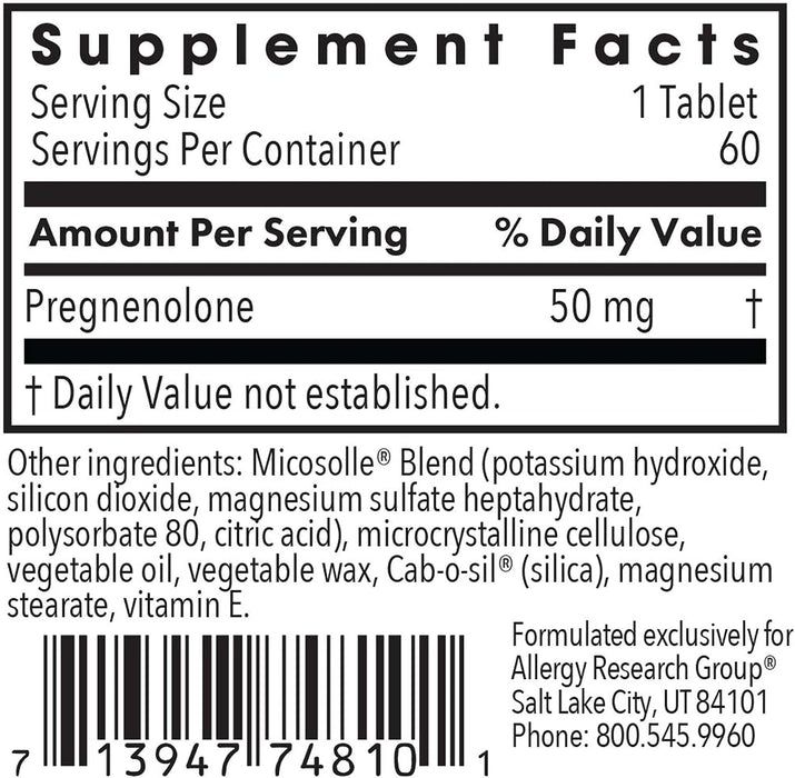 Allergy Research Group - Pregnenolone 50mg Micronized Lipid Matrix 60 Scored Tablets