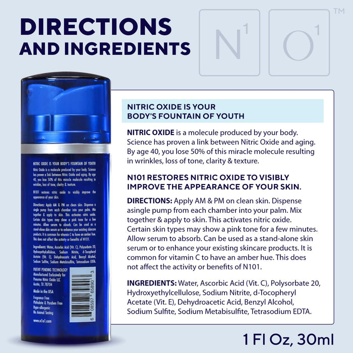 N1O1 Nitric Oxide Activating Serum 1 Fl Oz, 30ml