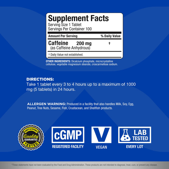 ALLMAX Nutrition Caffeine Pills 200 mg - 100 Tablets