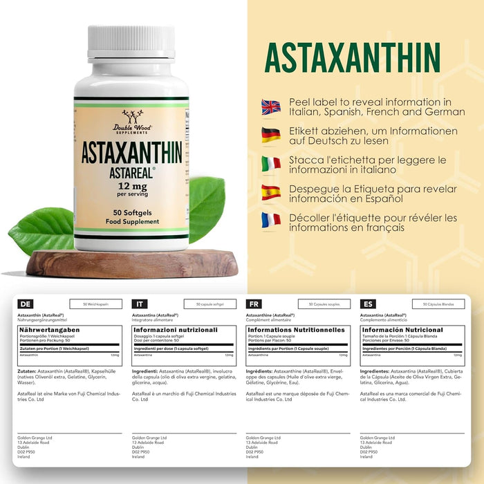 Double Wood 2er Pack ASTAREAL Natural Astaxanthin - 2 x 50 Softgels - 12mg natürliches Astaxanthin pro Portion