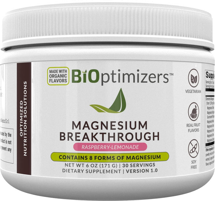 BiOptimizers Magnesium Breakthrough Drink Raspberry Lemonade 6 oz 30 Serv