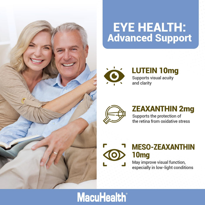 Macuhealth Plus+ Eye Vitamins Supplement for Adults - 90 Day Supply with Lutein, Zeaxanthin, and Meso-Zeaxanthin - Unflavored, Vitamin for Eyes