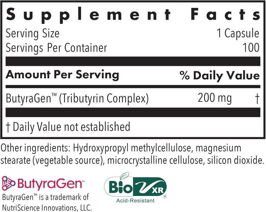 Allergy Research Group - ButyrEn - Butyric Acid - Colon Lining Nutrition - 100 Delayed Release Capsules