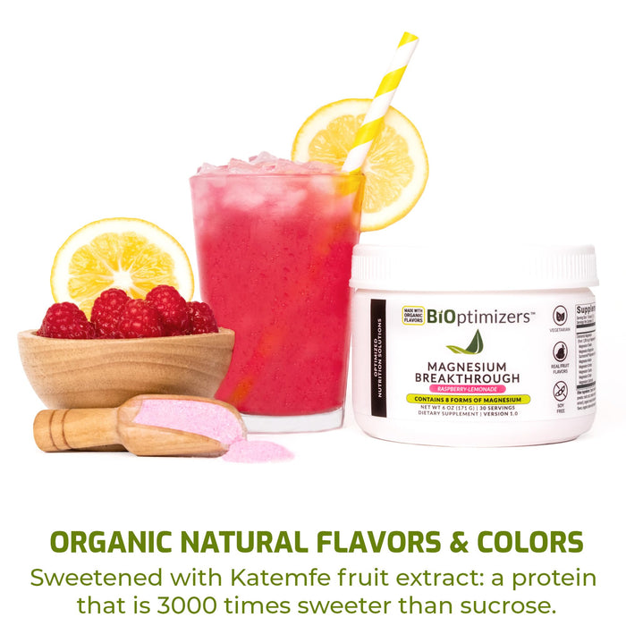 BiOptimizers Magnesium Breakthrough Drink Raspberry Lemonade 6 oz 30 Serv