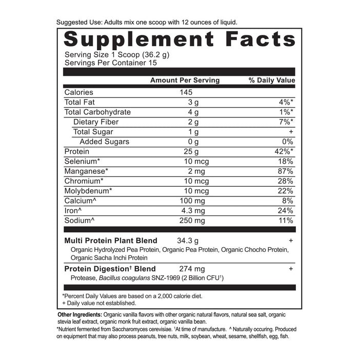 Ancient Nutrition Organic Multi Protein Plant Based Powder Vanilla -15 Servings