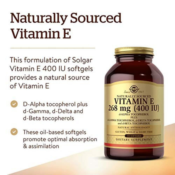 Solgar Vitamin E 268 mg (400 IU), 250 Mixed Softgels - Natural Antioxidant