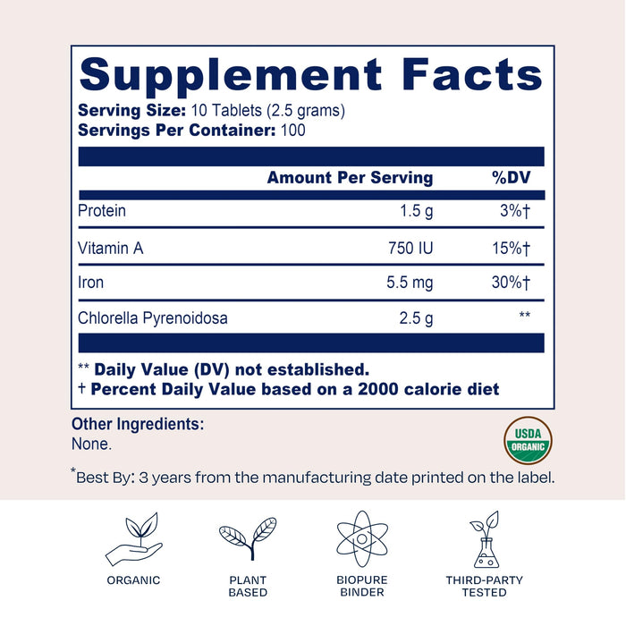 BioPure Organic Chlorella Pyrenoidosa Tablets - 1,000 Count
