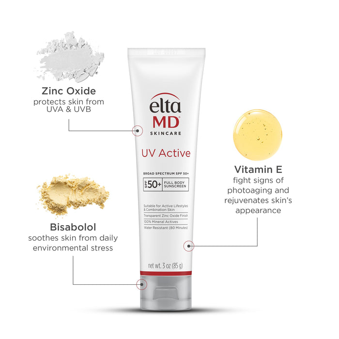 EltaMD UV Active 100% Mineral Sunscreen with Zinc Oxide, SPF 50+, 3 oz