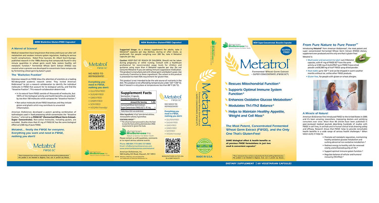 American BioSciences Metatrol,  60 Vegetarian Capsules, 41mg of FWGE-SC per Serving (1)