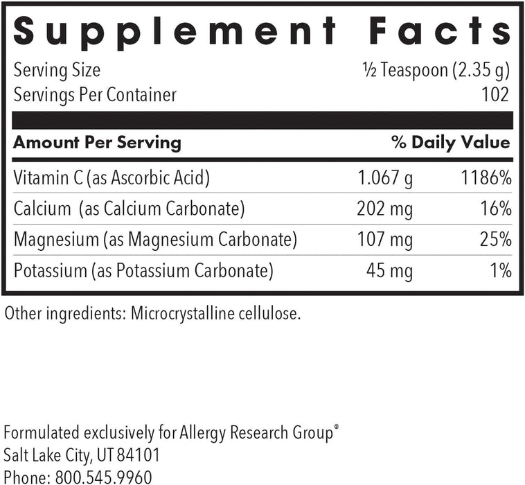 Allergy Research Group - Buffered Vitamin C Powder - Antioxidant, Immune, Calcium/Mag/K - 240 g (8.5 oz)