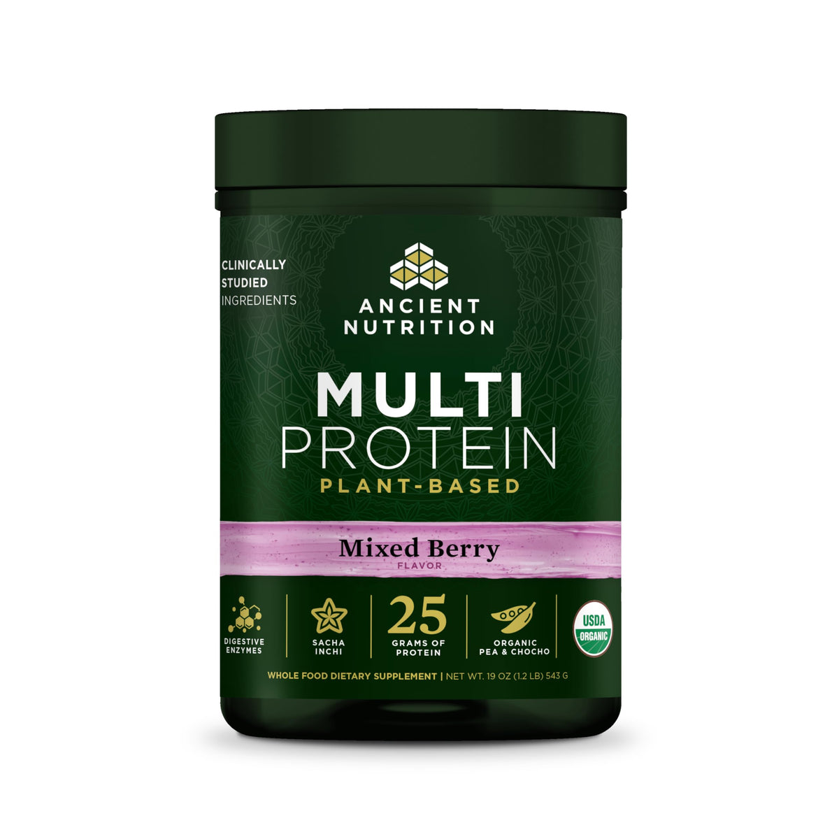 Ancient Nutrition Organic Multi Protein Plant Based Powder Mixed Berry ...