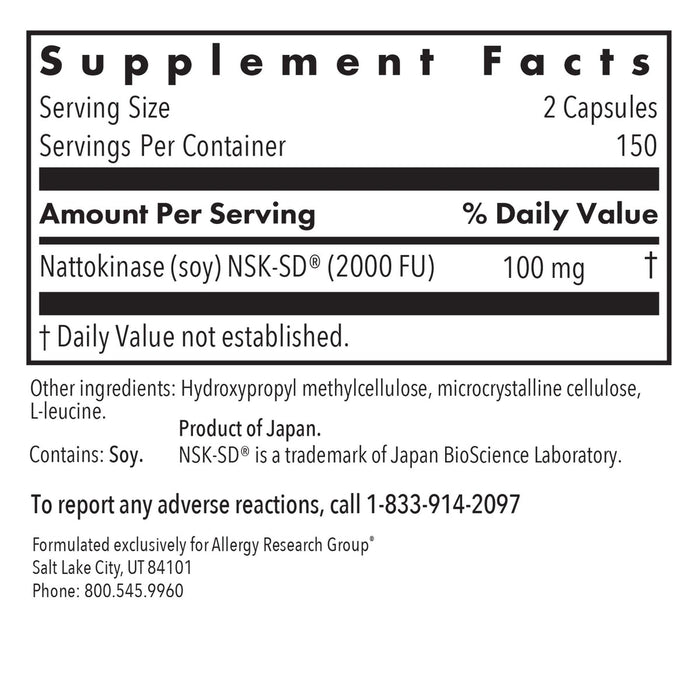Allergy Research Group Nattokinase NSK-SD 50mg - 90 Vegetarian Capsules