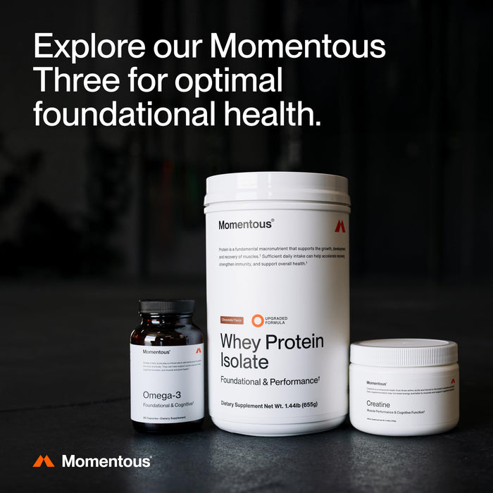 Momentous Essential Grass-Fed Whey Protein Isolate 24 Servings Chocolate