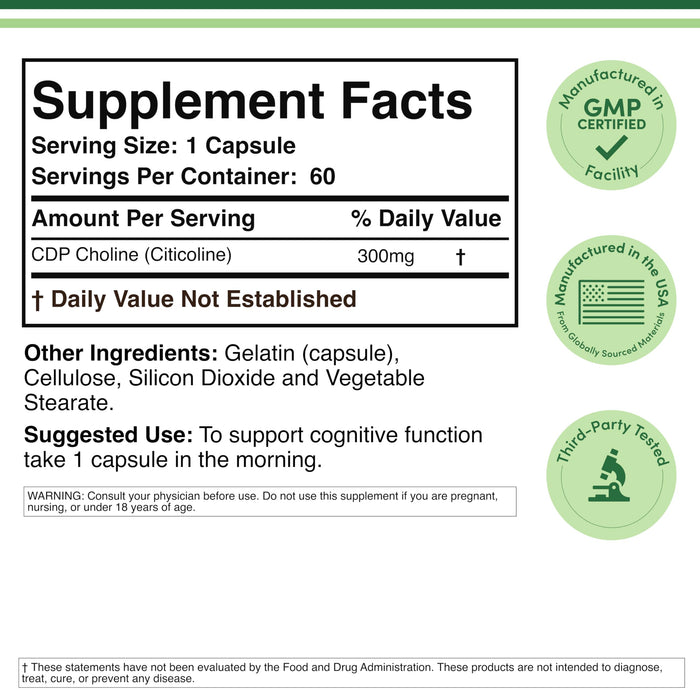 Double Wood - CDP Choline (Citicoline) 300mg - 60 Ct