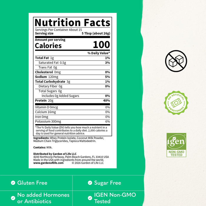 Garden of Life Clear Whey Protein Powder, Unflavored, 13.8oz