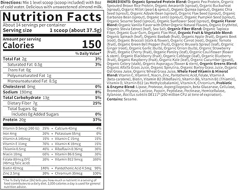 Garden of Life Raw Organic Meal Plant based Vanilla Protein Powder Dairy Free 14 Servings