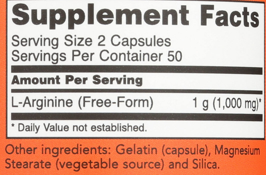 Now Foods Arginine 500mg Capsules, 100 capsules