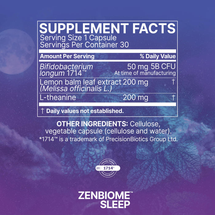 Microbiome Labs Zenbiome Sleep - L Theanine with Lemon Balm Extract & Probiotics 30 Capsules