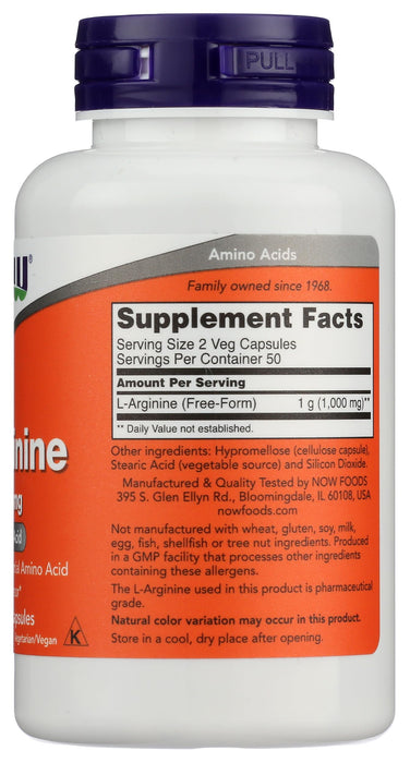 Now Foods Arginine 500mg Capsules, 100 capsules