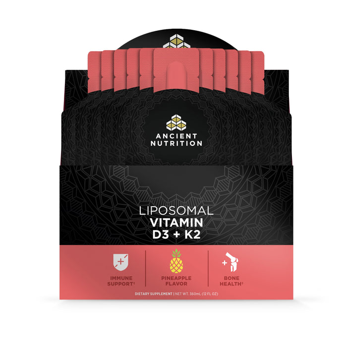 Ancient Nutrition Liposomal D3 + K2 Vitamin Gel, Pineapple - 12Gel Packs