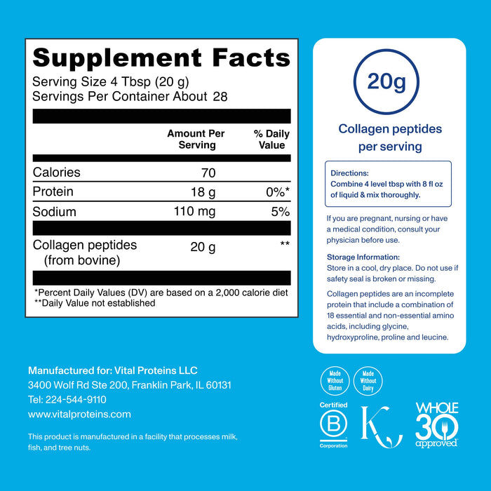 Vital Proteins Grass Fed Collagen Peptides Powder Unflavored, 20oz