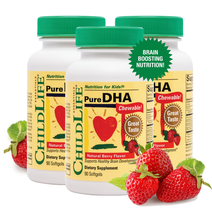 CHILDLIFE ESSENTIALS Pure DHA Natural Strawberry Flavor 90 Ct 3 Pack