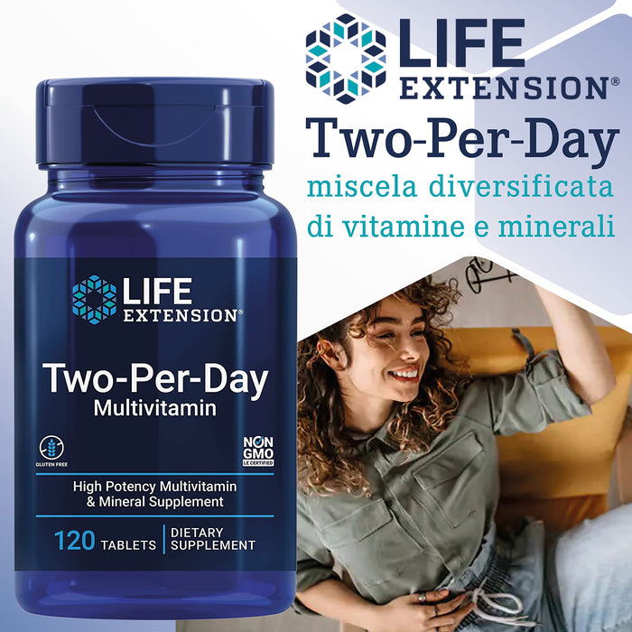 Life Extension, Multivitamin Two per Day, 120 Compresse, Testato in Laboratorio, Senza Glutine, Senza Soia, Non OGM