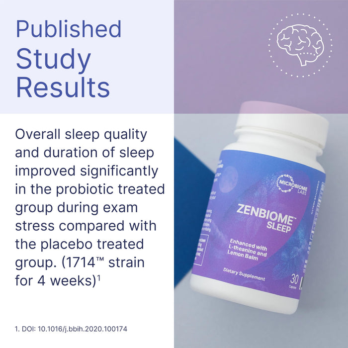 Microbiome Labs Zenbiome Sleep - L Theanine with Lemon Balm Extract & Probiotics 30 Capsules