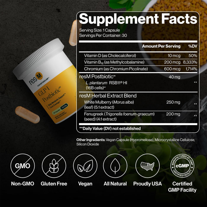 ResBiotic resM GLP-1 Postbiotic 30 Vegetarian Capsules
