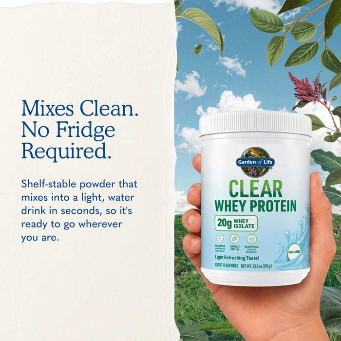 Garden of Life Clear Whey Protein Powder, Unflavored, 13.8oz