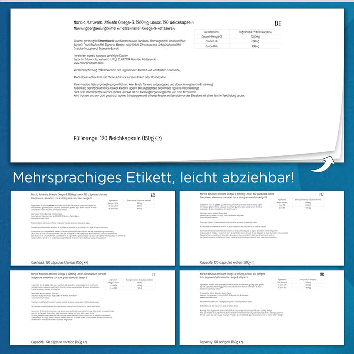 Nordic Naturals Ultimate Omega-3, 1280mg, Zitronengeschmack, hochdosiert, 120 Weichkapseln, laborgetestet, sojafrei, ohne Gentechnik