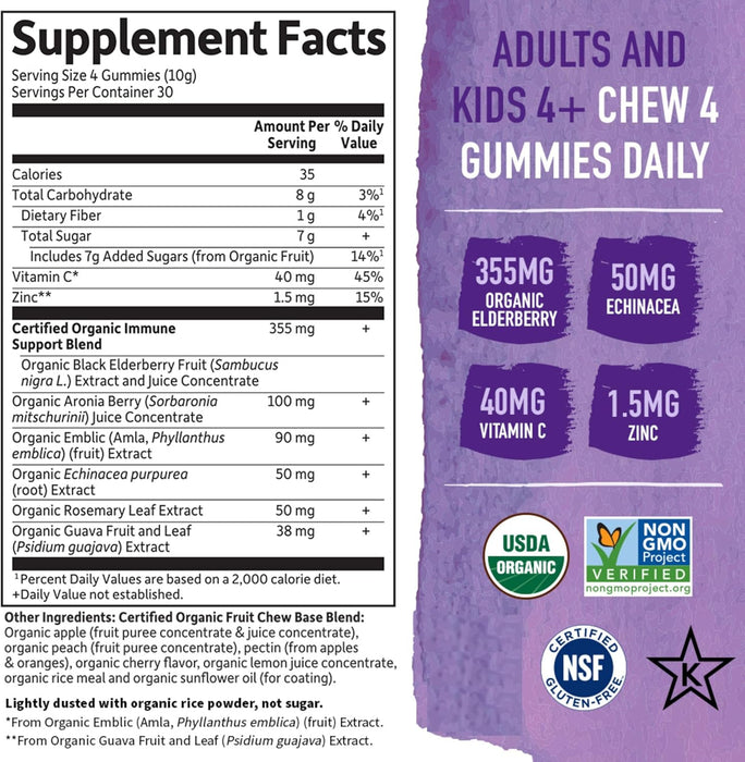 Garden of Life Organics Elderberry Gummies for Adults & Kids 120 Vegan Gluten Free Gummies
