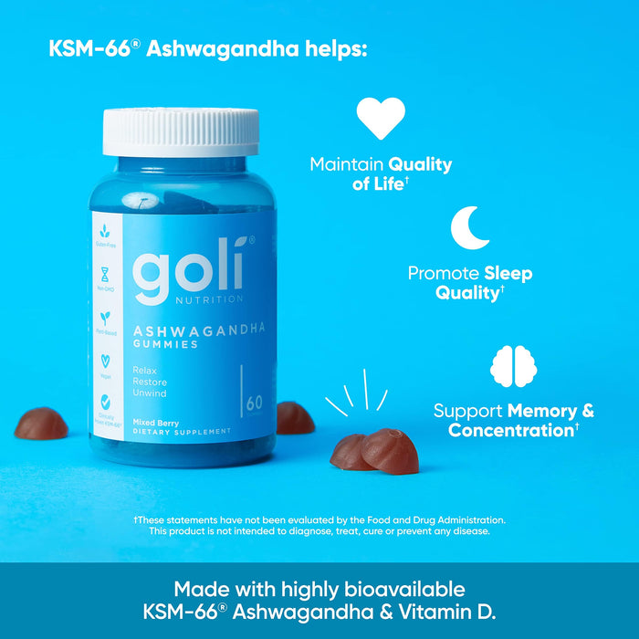 Goli Ashwagandha & Vitamin D Gummies - Mixed Berry | 60 Count