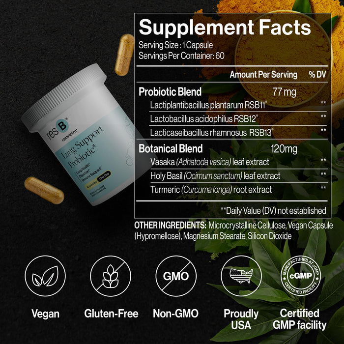 resB Lung Support Probiotic Supplement - 60 Capsules