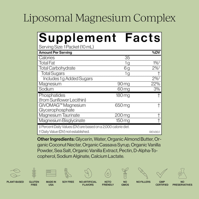Cymbiotika Liposomal Magnesium Complex 3-in-1 Formula – Vanilla Almond 10 mL Pouches (28 Count)