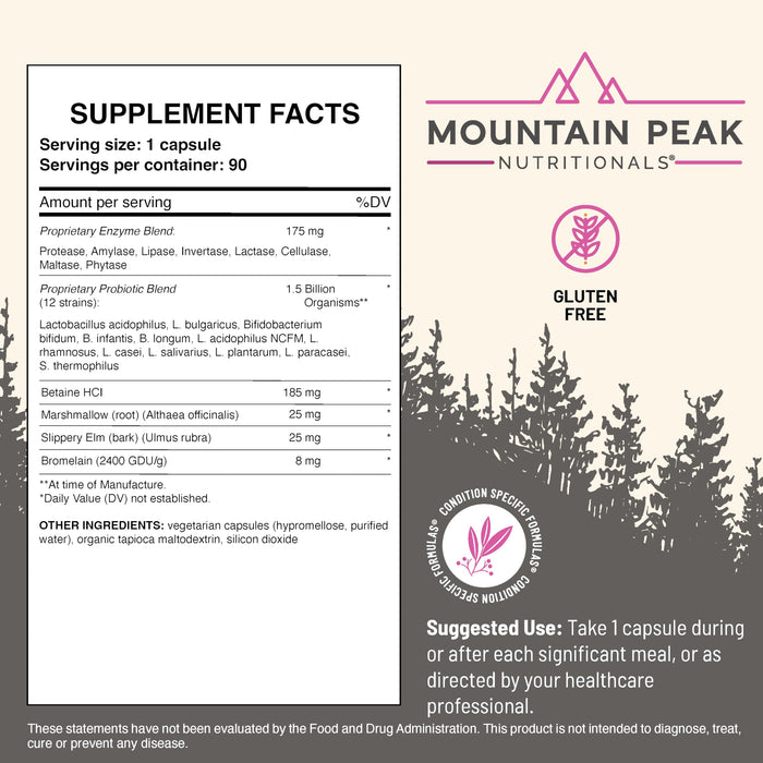 Mountain Peak Nutritionals Digestive Enzymes & Probiotics for Gut Health & Bloating Relief - 90 Vegetarian Capsules