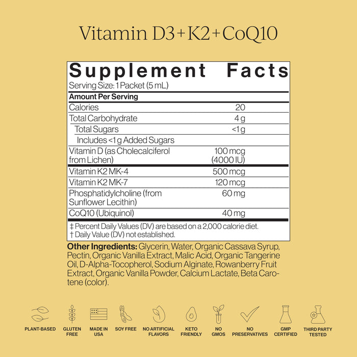 CYMBIOTIKA Liposomal Vitamin D3 + K2 + CoQ10 Liquid Supplement 28 5 mL Packets