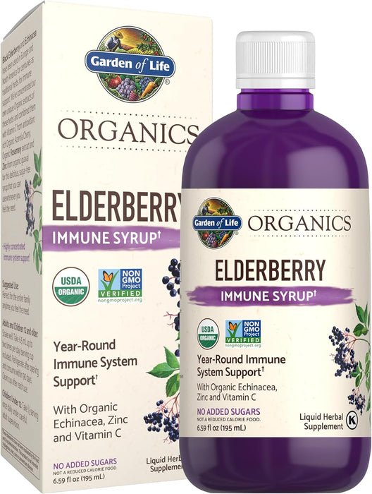 Garden of Life Organics Plant Based Elderberry Immune Syrup 6.59 fl oz (195 Ml) for Kids & Adults