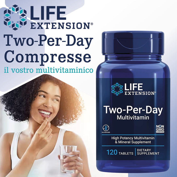 Life Extension, Multivitamin Two per Day, 120 Compresse, Testato in Laboratorio, Senza Glutine, Senza Soia, Non OGM