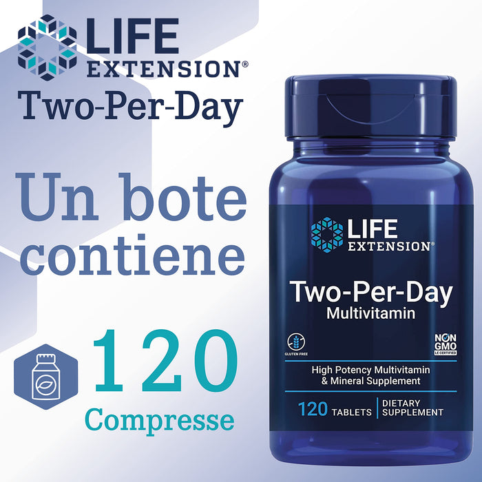 Life Extension, Multivitamin Two per Day, 120 Compresse, Testato in Laboratorio, Senza Glutine, Senza Soia, Non OGM