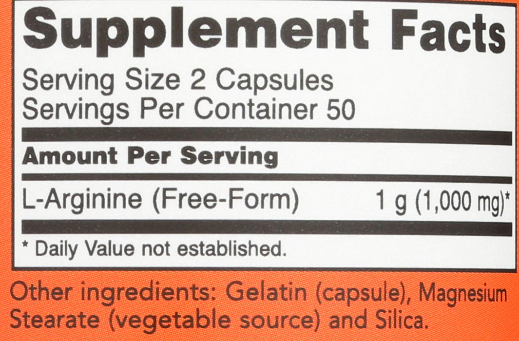 Now Foods Arginine 500mg Capsules, 100 capsules